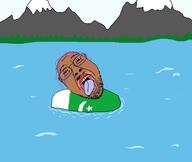 bloodshot_eyes brown_skin clothes country crescent crying dead flag flood glasses mountain mustache open_mouth pakistan purple_hair soyjak stubble tongue tranny variant:bernd yellow_teeth // 2218x1872 // 358.1KB