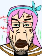 aubrey_(omori) black_skin blue_eyes bowtie contacts makeup nigger pink_hair red_arrow series:esl_pedo_league subvariant:chudplier variant:chudjak variant:markiplier_soyjak white_skin // 600x800 // 88.4KB