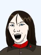 anime blue brown_hair brown_shirt clothes ear girls_und_panzer happy kuz necktie nonna_(girl open_mouth pravda pravda_uniform red_shirt red_star smile smirk soyjak uniform variant:chudjak white_skin // 810x1080 // 25.6KB