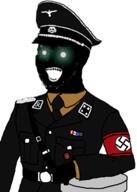 armband black_skin brown_shirt cap clothes collar_tabs collared_shirt glowing_eyes green_eyes hat nazism necktie officer_cap open_mouth reichsadler soyjak stubble subvariant:soyak_(crazed) swastika thougher thrembo totenkopf uniform variant:soyak world_war_2 // 309x433 // 57.2KB