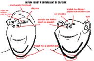 beard comparison forehead_wrinkles glasses label line nose note red_text smile spot_the_difference stubble subvariant:wholesome_soyjak teeth text variant:gapejak variant:impish_soyak_ears // 1462x948 // 57.5KB