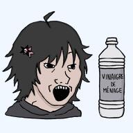 arm bottle clothes ear gape hair hand letslovesl4ve open_mouth soyjak stubble subvariant:female_soyak text variant:soyak vinegar // 500x499 // 176.1KB