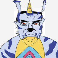 closed_mouth digimon ear eyebrows fangs fur gabumom glasses hair horn looking_at_you subvariant:pol_face teeth teeth_showing variant:chudjak white_background // 1200x1200 // 257.5KB