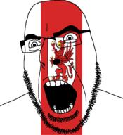 animal arm bird country flag flag:west_pomeranian full_head glasses griffin hair leg looking_to_the_right open_mouth poland soyjak stubble teeth text variant:cobson voivodeship west_pomeranian // 721x789 // 73.8KB