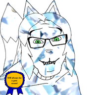 animal averi averiroach award blue furry furry_ears gem glasses green_eyes shining stubble tail text variant:feraljak // 1500x1500 // 750.5KB