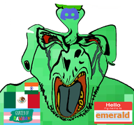 bloodshot_eyes brown_skin crying distorted emerald emerald_(namefag) flag flag:india flag:mexico flag:transgender_pride_flag garten_of_banban glasses hair meta:namefags name_tag open_mouth pooner speech_bubble text variant:bernd