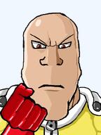 angry anime bald brown_eyes cape fist glove hand neutral one_punch_man saitama saitama_(one-punch_man) shading shiny soyjak stubble subvariant:neutralplier variant:markiplier_soyjak white_skin yellow_shirt // 600x800 // 181.1KB