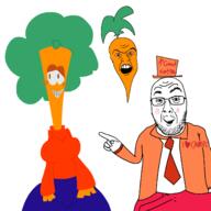 2soyjaks angry arm art blush braces breasts carrot clothes erection eyelashes female food glasses grass hand happy hat heart i_love jeans meme necktie open_mouth orange_eyes original_content penis pointing soyjak stubble suit text variant:feraljak variant:unknown vegetable zana_(ayyyple) // 1378x1378 // 162.8KB