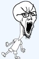 clothes full_body glasses jump open_mouth redraw soyjak stretched_mouth stubble template transparent_background tshirt variant:soyak // 389x578 // 19.2KB