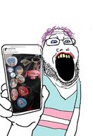 anime fumo holding_phone open_mouth otaku tranny troonslop variant:markiplier_soyjak2 variant:phoneboy // 1200x1744 // 119.3KB