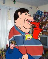 autism black_sclera brown_hair chris-chan clothes collared_shirt cup double_chin drinking drinking_straw ear fat food french_fries green_eyes hair holding_object irl_background jeans long_sleeves looking_to_the_right medallion mutt necklace obese open_mouth polo_shirt side_profile soda sonichu sonichu_medallion soyjak striped_shirt subvariant:impish_amerimutt variant:impish_soyak_ears white_skin // 584x719 // 534.9KB