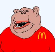 amerimutt black_sclera brown_skin clothes dean ear fat gynaecomastia lips mcdonalds merge mutt open_mouth red_shirt series:muttverse soyjak subvariant:impish_amerimutt subvariant:meximerican template transparent_background united_states variant:impish_soyak_ears variant:meximutt // 888x849 // 36.3KB