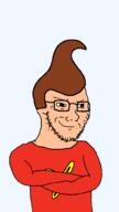 arm atom brown_hair cartoon closed_mouth clothes crossed_arms glasses hair jimmy_neutron nickelodeon smile smug soyjak stubble tshirt variant:soyak white_skin // 564x1000 // 15.7KB