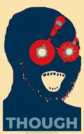barack_obama blue_skin glasses glowing_eyes open_mouth poster red_eyes soyjak stubble subvariant:soyak_(crazed) text thougher variant:soyak watermark // 300x480 // 17.3KB