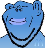 amerimutt blue blue_skin calm closed_eyes closed_mouth ear lips mcdonalds mutt smile soyjak stubble subvariant:impish_amerimutt variant:impish_soyak_ears // 598x628 // 11.4KB
