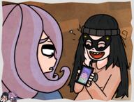 art clothes female glasses hair holding_object meta:approved_by_warrior-z ongezellig phone purple_hair text variant:soytan vera_(ongezellig) // 2616x2000 // 6.9MB