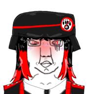 angry anti_furry anti_furry_chan artist:rhubarb_15 blush body_armor clothes collar eyebrows eyelashes female front_facing frown get glasses hair hat helmet lips long_hair op_is_a_retarded_lazy_faggot_for_not_tagging_his_own_shit red_eyes red_hair scar subvariant:chuddy variant:chudjak // 1280x1280 // 545.9KB