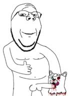 animal animal_abuse arm blood bloodshot_eyes cat cat_ear closed_mouth crying dead ear glasses gore grin hand leg naked penis sex smile stubble subvariant:wholesome_soyjak thumbs_up tongue variant:gapejak // 498x684 // 70.3KB