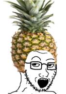 clothes food foodjak fruit glasses hat looking_up open_mouth pineapple pinejak soyjak stubble variant:soyak // 708x1000 // 547.4KB