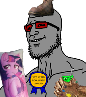 9a0c 9a0c_won alter_ego award body_pillow boot glasses glove holding_object limeade_(user) looking_to_the_left meta:namefags smile stubble teeth thanos_(user) transparent_background twilight_sparkle variant:gigson vein // 640x718 // 225.6KB