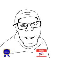 award blue_ribbon glasses happy looking_at_you merrie_melodies name_tag ribbon smile soyjak stubble variant:feraljak // 1500x1500 // 77.1KB