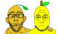 bald closed_mouth eyebrows food friendship fruit glasses gynaecomastia leaf lemon lemons moobs multiple_soyjaks nose open_mouth series:fruiterz! smile stem stubble variant:lennonjak variant:nojak yellow_skin // 1000x600 // 24.7KB