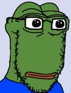 blue_shirt closed_mouth clothes frog glasses green_skin lips neutral no_eyebrows no_nose pepe stubble variant:soyak // 584x769 // 41.0KB