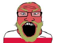 angry beard blue_eyes country flag flag:poland glasses hair open_mouth poland red soyjak subvariant:science_lover variant:markiplier_soyjak yellow_hair // 798x597 // 76.0KB