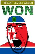 ahegao country emerald flag flag:north_korea gem glasses green green_eyes hair looking_up north_korea open_mouth schlog_color_event soyjak soyjak_blog star_(symbol) stubble teeth text threat_level_green variant:cobson won // 721x1115 // 153.4KB
