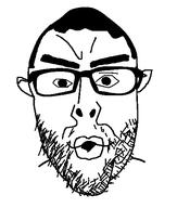 chinless ear glasses hair merge open_mouth smile soyjak variant:chudjak variant:nojak // 443x523 // 13.8KB