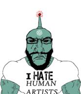 artificial_intelligence black_eyes black_sclera buff chatgpt clothes full_body glasses green_skin i_hate punisher_face red_eyes red_pupils robot subvariant:science_lover variant:markiplier_soyjak // 1059x1222 // 76.2KB