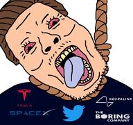 ack award bloodshot_eyes brown_hair elon_musk hair mustache noose open_mouth rope soyjak spacex stubble suicide teeth tesla text the_boring_company tongue tranny twitter variant:bernd white_skin x xitter yellow_teeth // 768x719 // 89.1KB