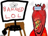 2soyjaks angry anti_mutt ban blood bloodshot_eyes clothes computer cracked_teeth eyebrows glasses imgflip.com joel3dg joel_(user) keyboard lips logo mcdonalds meta mouse onion open_mouth red_shirt soybooru soyjak steam stubble subvariant:impish_amerimutt table text variant:impish_soyak_ears variant:soyak vein yellow_teeth // 600x450 // 66.7KB