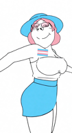 closed_mouth clothes flag:transgender_pride_flag full_body glasses hat meta:ai_generated pink_hair sora subvariant:bridget subvariant:gapejak_female trans_colors variant:gapejak video // 704x1280, 10.1s // 5.8MB