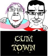 2soyjaks arm closed_mouth clothes cumtown ear flag glasses hair hand happy holding_object makeup mustache nazism purple_hair smile soyjak stubble subvariant:chudjak_front swastika text tranny variant:bernd variant:chudjak // 600x705 // 247.4KB