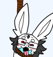 ack blush bowtie dead ear furry glasses hair hanging looking_up morgan_mco'neilson open_mouth rabbit rope suicide teeth tongue variant:markiplier_soyjak // 512x550 // 61.1KB