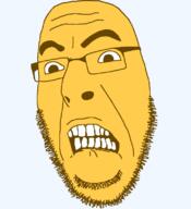 emoticon glasses gritting_teeth series:soymoji soyjak stubble variant:cobson yellow yellow_skin // 721x789 // 31.5KB