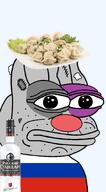 amphibian bald closed_mouth clothes country eastern_europe flag flag:russia food frog grey_skin irl lips looking_at_you nas nas:pepe neutral pelmeni pepe_the_frog pink_nose red_nose russia russian_flag series:pepe_hat slav slavic transparent_background tshirt vatnik // 908x1642 // 577.8KB