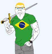 brazil buff clothes countrywar flag flag:brazil glasses holding_object holding_sword merge stubble subvariant:chudson sword transparent_background trend:aryan tshirt variant:chudjak variant:cobson vein watch weapon yellow_hair // 1834x1910 // 205.2KB