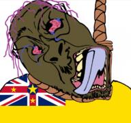 ack brown_skin brown_troonjak country crying deformed flag flag:niue mustache niue purple_hair red_sclera rope star stubble tongue tranny trend:slopjak variant:bernd yellow_teeth // 801x749 // 505.7KB