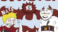 2soyjaks biting_lip blond bloodshot_eyes blue_eyes boss chest_hair flag hand medal naked nate parody pizza_tower subvariant:shoyta swede_(artist) variant:gapejak variant:impish_soyak_ears viking viking_helmet yellow_hair // 960x540 // 36.0KB