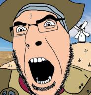 clothes don_quixote drawn_background glasses hand hill open_mouth soyjak stubble variant:cobson white_skin windmill // 676x707 // 124.6KB
