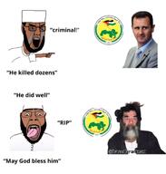 ba'athism bashar_alassad bloodshot_eyes brown_skin crying eyebrows glasses iraq open_mouth red_eyes saddam_hussein sunni syria syrian_rebels text tongue variant:bernd variant:chudjak white_background // 1057x1108 // 720.4KB