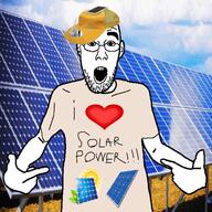 cap cap_hat clothes green_energy hat hat_cap mouth_open pointing pointing_at_shirt solar_panel solar_power variant:shirtjak // 500x500 // 93.0KB