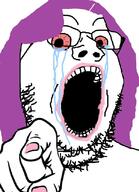 angry bloodshot_eyes crying glasses hand makeup painted_nails pointing pointing_at_viewer purple_hair soyjak stubble tranny variant:gapejak // 603x830 // 76.7KB