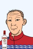 alcohol bottle closed_mouth clothes ear flag flag:magadan_oblast hair magadan_oblast neutral oblast russia smirnoff soyjak text track_suit transparent_background variant:kuzjak vodka white_skin // 810x1192 // 144.6KB