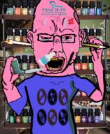 allergy anger_mark arm bloodshot_eyes carrot chud clothes crying distorted ear earwax egg essential_oil glasses hand hands_up holding_object inhaler irl_background merge milk mucus no_symbol nut open_mouth pink_hair pink_skin q_tip soyjak store stubble subvariant:wholesome_soyjak sugar text tshirt variant:chudjak variant:gapejak vegan vein wheat yellow_teeth // 730x887 // 773.3KB