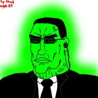 29_years_old black_tie closed_mouth clothes earpiece glasses glowing green_skin muscular_male necktie shitty_edit soyjak subvariant:perceptive_chud suit suit_and_tie sunglasses trend:glowie variant:chudjak vein watermark // 799x799 // 121.6KB