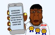 award black_eyes brown_skin dark_hair hello_my_name_is_(sticker) holding_object holding_phone namefag_drama namefags subvariant:chudplier sweat_stain sweating variant:chudjak // 1520x966 // 138.0KB