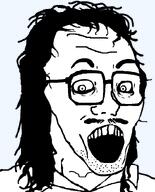 eyebags glasses mullet mustache open_mouth raised_eyebrow stubble subvariant:sleazejak variant:mulletjak // 685x850 // 48.3KB